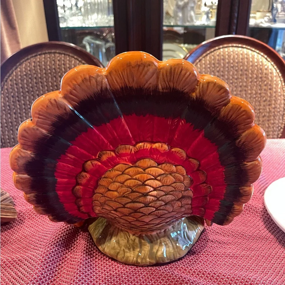 SurLa Table HandPainted Turkey Italy Thanksgiving Center Piece SPECTACULAR 12.5”